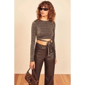 Reformation Jupiter Shimmer Metallic Gold Long Sleeve Top